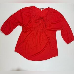 Daniel Rainn Quilted Neckline Tie Front Flowy Blouse Size Small